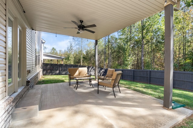 view of patio / terrace featuring ceiling fan and outdoor lounge area