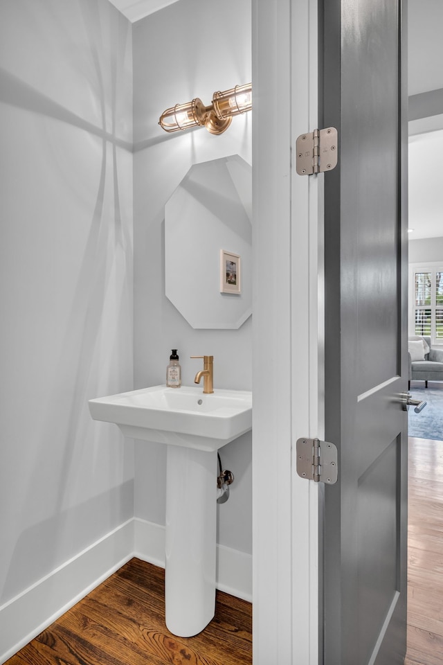 bathroom with hardwood / wood-style flooring