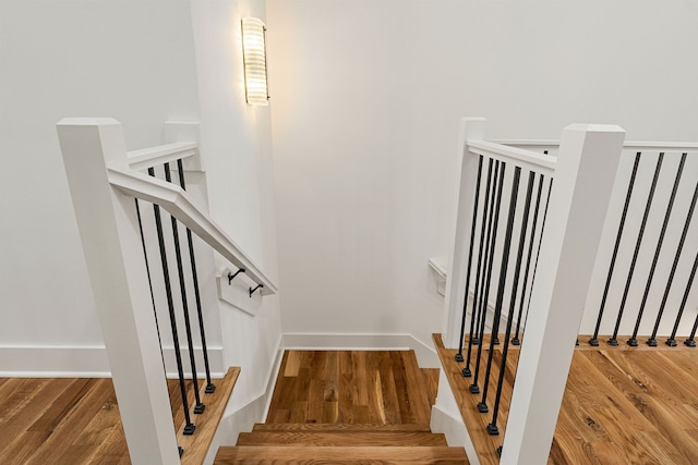 stairway with wood-type flooring