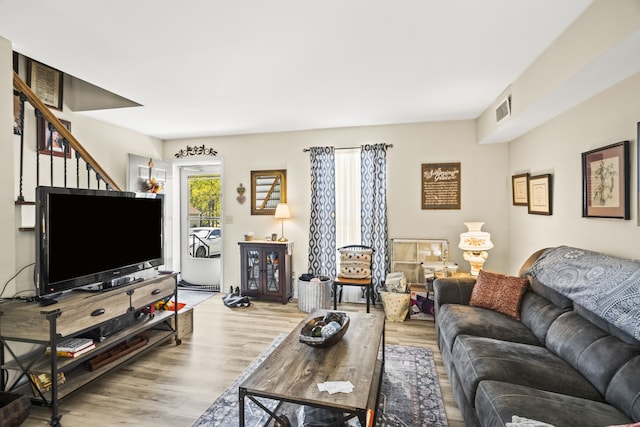 living room featuring light wood-type flooring