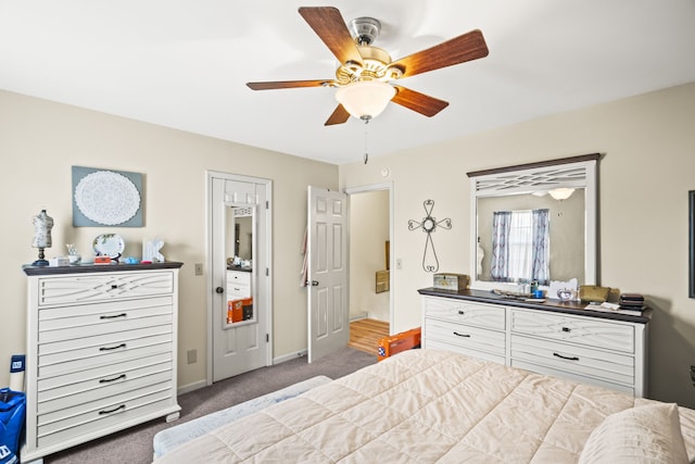 bedroom featuring carpet floors and ceiling fan