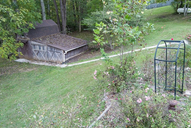 view of yard with an outbuilding