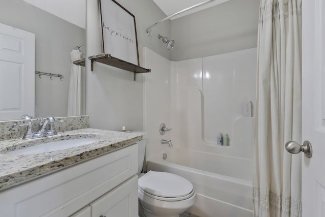 full bathroom featuring vanity, toilet, and shower / bathtub combination with curtain