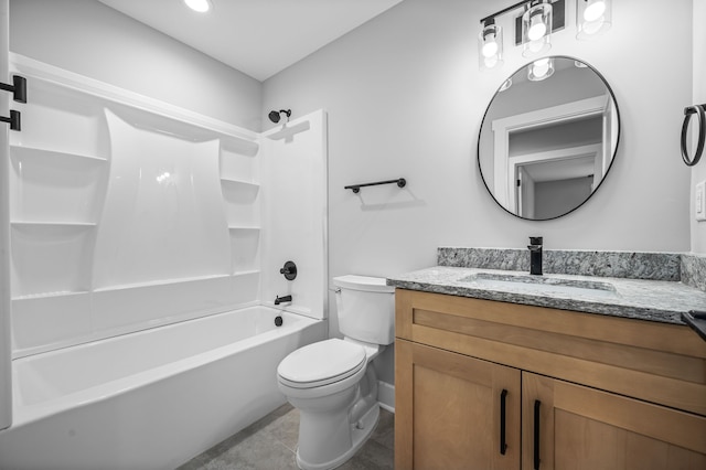 full bathroom with vanity, tub / shower combination, toilet, and tile patterned floors