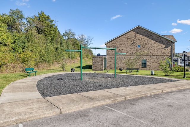 view of play area with a lawn