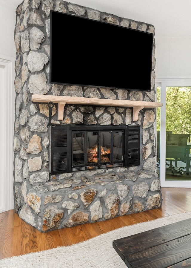 room details with a fireplace and hardwood / wood-style floors