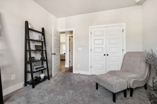 sitting room with dark carpet