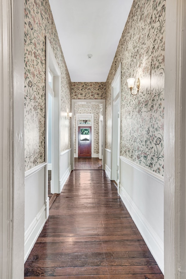 corridor featuring dark wood-type flooring