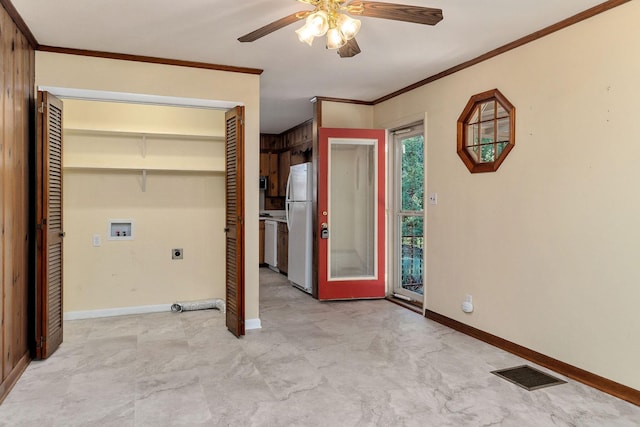 111 Parkview Dr, Mcminnville, TN 37110 - washroom featuring laundry area, ceiling fan, electric dryer hookup, visible vents, and washer hookup