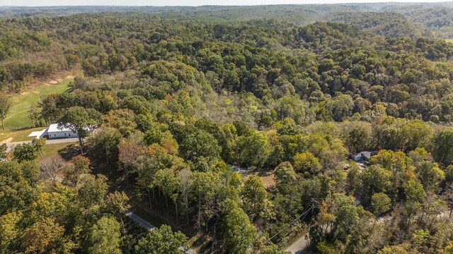 birds eye view of property featuring a forest view