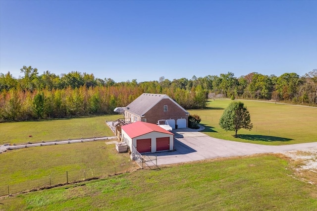 drone / aerial view with a rural view