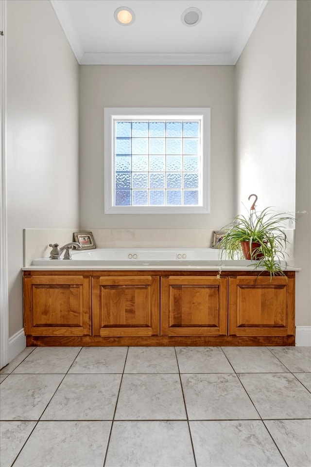 bathroom featuring tile patterned flooring and crown molding