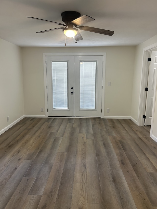 interior space with french doors, dark hardwood / wood-style floors, and ceiling fan