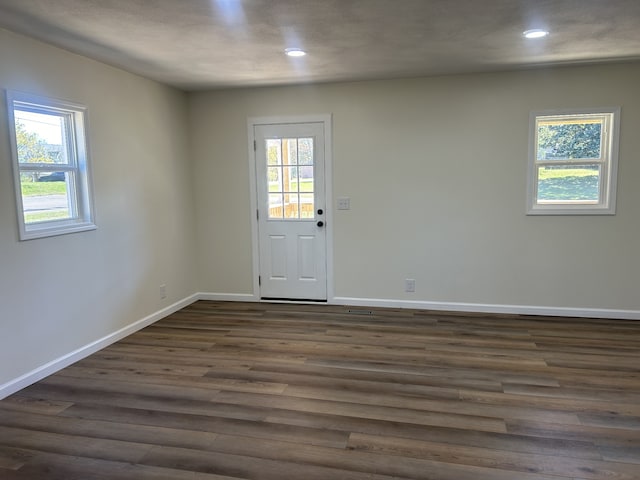 spare room with dark wood-type flooring and a healthy amount of sunlight