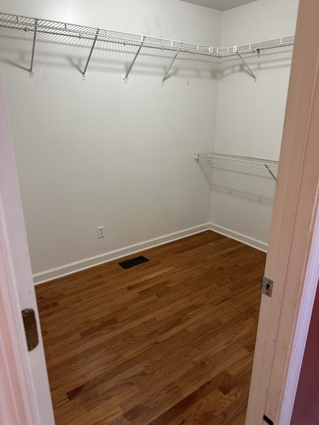 spacious closet featuring dark hardwood / wood-style floors