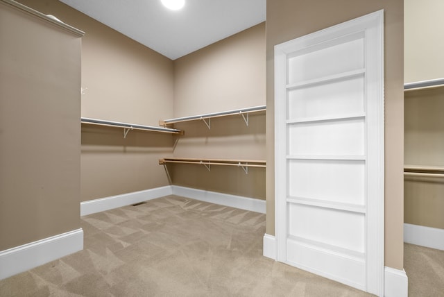 spacious closet with light colored carpet