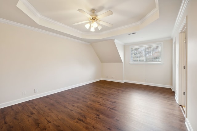 bonus room featuring dark wood-type flooring and ceiling fan