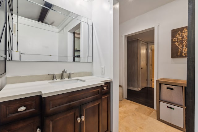 bathroom with wood-type flooring and vanity