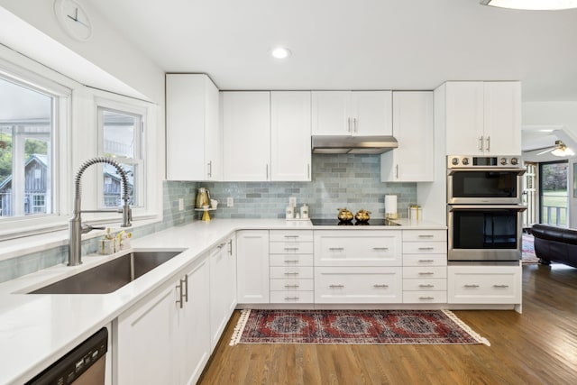 kitchen featuring dark hardwood / wood-style flooring, sink, white cabinetry, and a healthy amount of sunlight