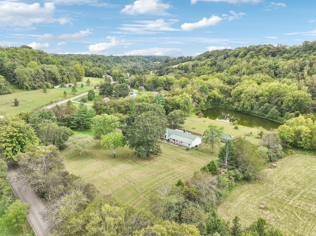 aerial view featuring a rural view and a water view