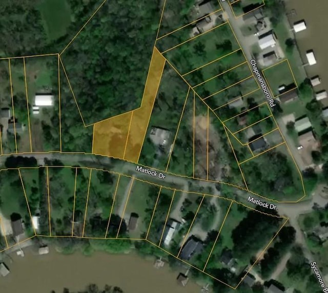 1518 Matlock Dr, Chapmansboro, TN 37035 - aerial view of property's location featuring property parcel outlined