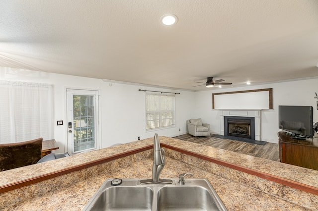 kitchen featuring ornamental molding, hardwood / wood-style flooring, sink, and plenty of natural light