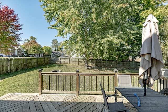 wooden deck with a lawn