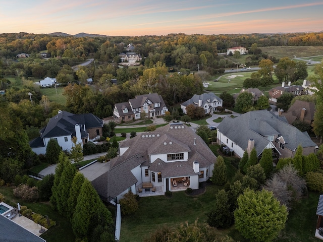 view of aerial view at dusk