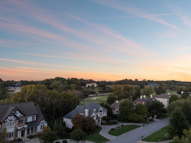 view of aerial view at dusk