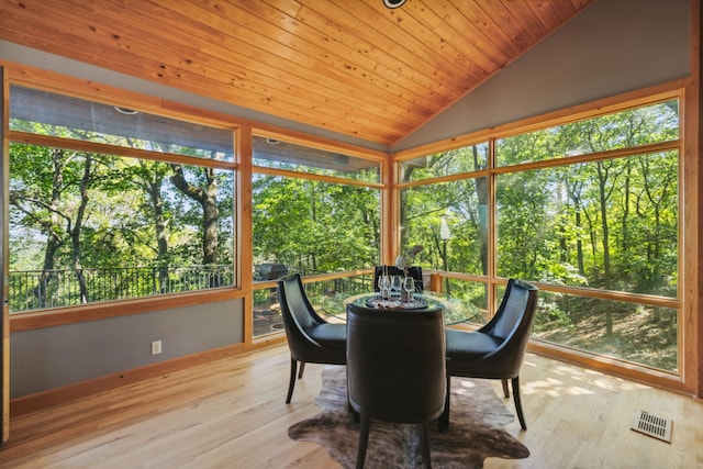 sunroom / solarium with lofted ceiling and wooden ceiling