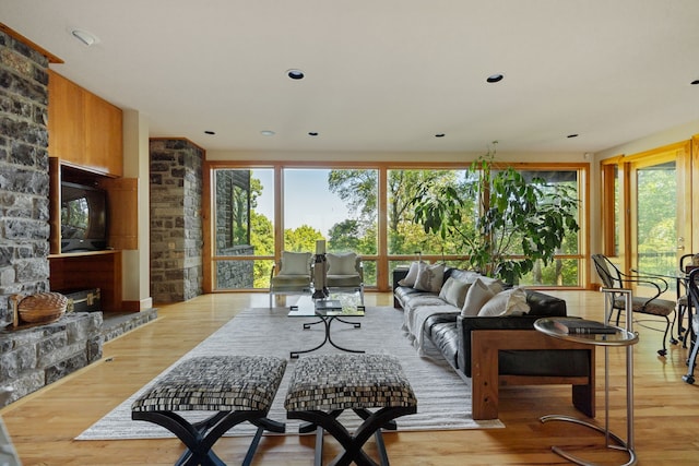 living room with light hardwood / wood-style flooring