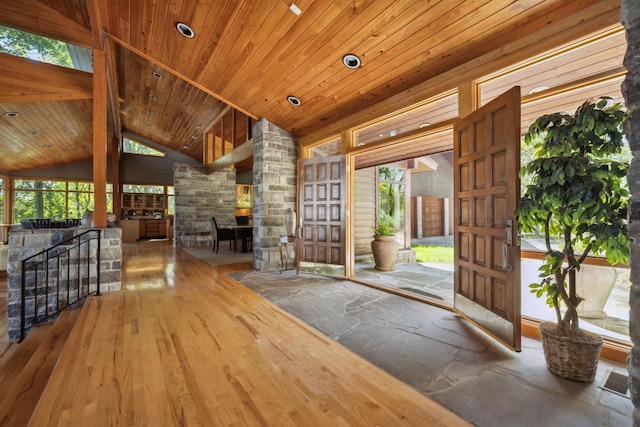 109 Jocelyn Hills Dr, Nashville, TN 37205 - entrance foyer with wood finished floors, vaulted ceiling, a wealth of natural light, and wooden ceiling