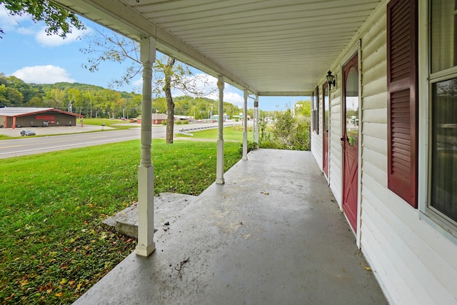 view of patio featuring a mountain view