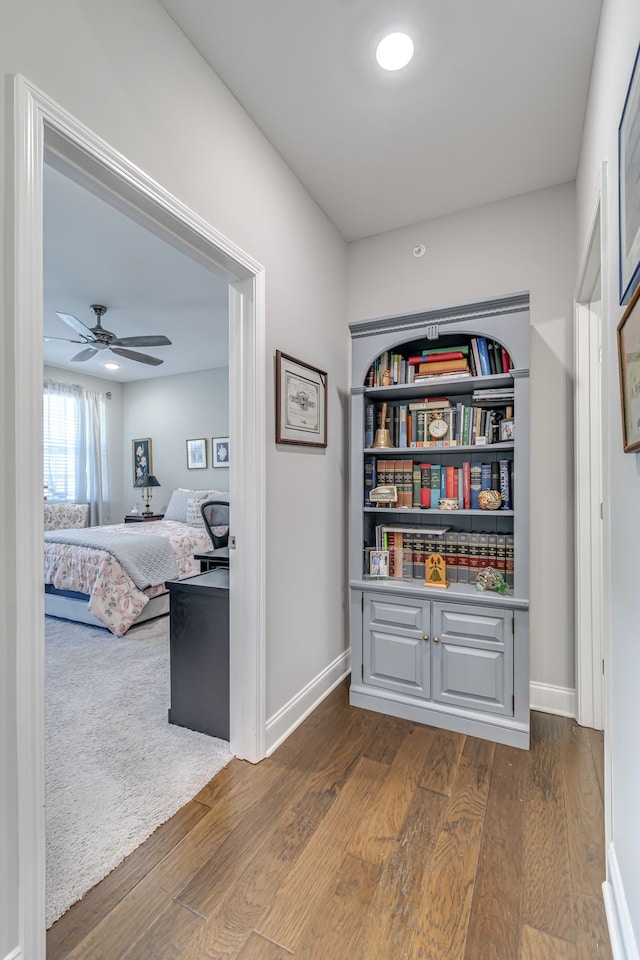 corridor with dark hardwood / wood-style floors