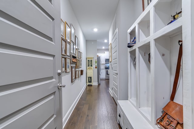 mudroom with dark hardwood / wood-style floors