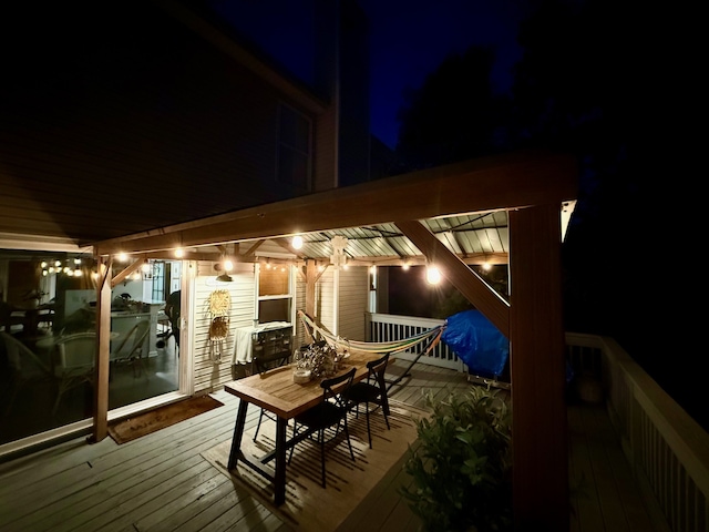 view of deck at night