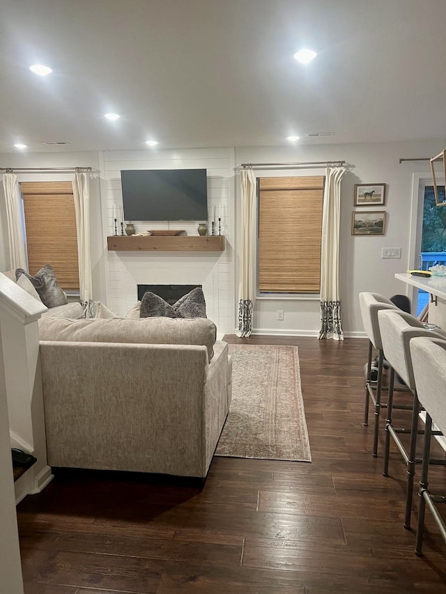 living room featuring dark hardwood / wood-style floors