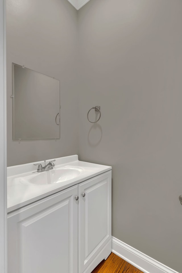 bathroom featuring wood-type flooring and vanity