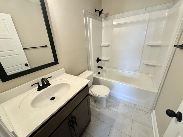 full bathroom featuring toilet,  shower combination, and vanity