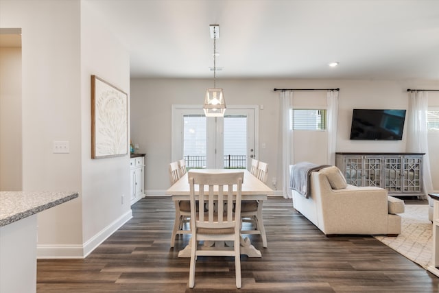 dining area featuring dark wood-type flooring