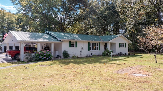 ranch-style house featuring a front lawn