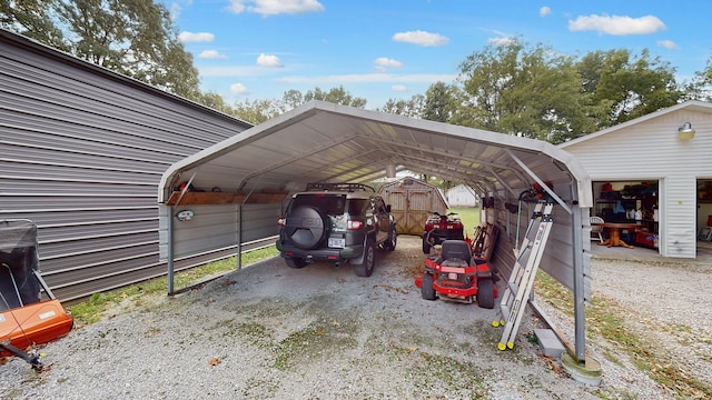 view of parking featuring a garage and a carport