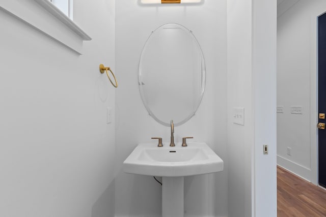 bathroom with hardwood / wood-style floors and sink