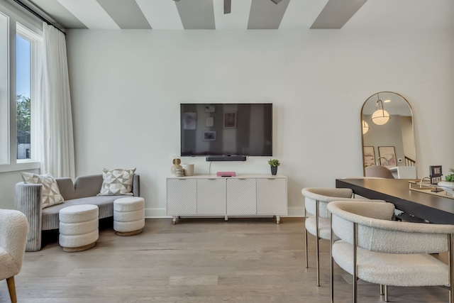 living room with light hardwood / wood-style flooring