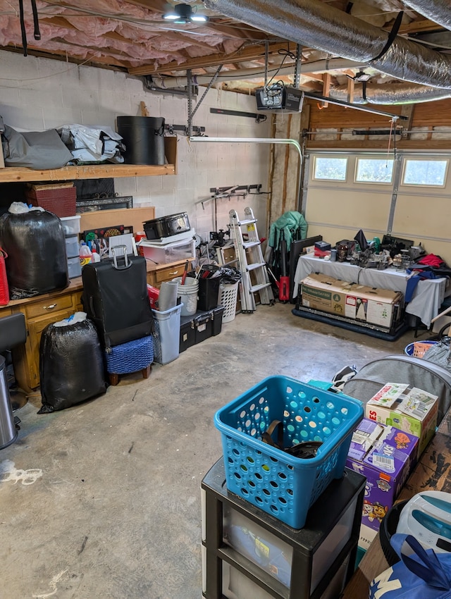 garage with a garage door opener