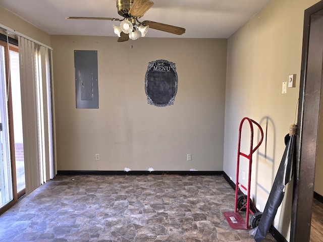 unfurnished room featuring electric panel and ceiling fan