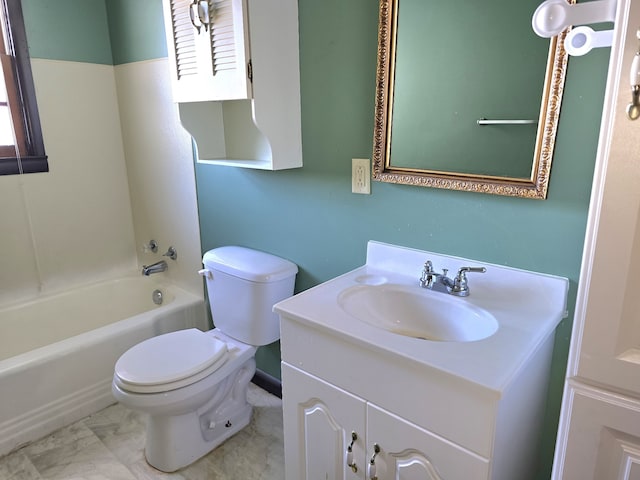 full bathroom featuring vanity, toilet, and shower / washtub combination