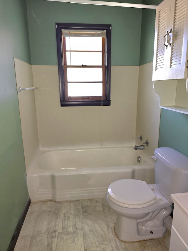 full bathroom with vanity, toilet, and shower / washtub combination