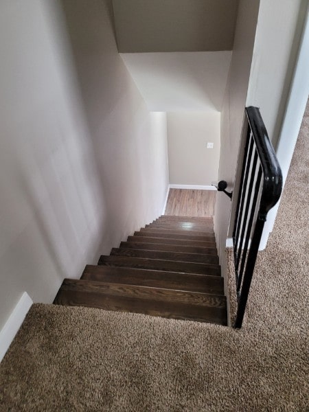 stairs featuring hardwood / wood-style flooring