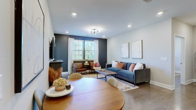 living room with dark wood-type flooring